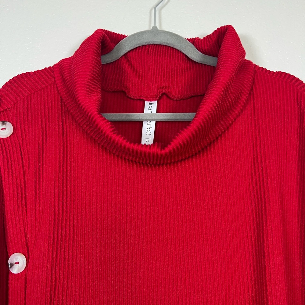 Red high neck ribbed top, size 2X - Picture 2 of 6